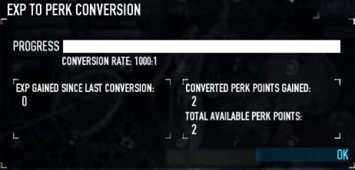 EXP TO PERK CONVERSION. CONVERSION RATE: 1000:1