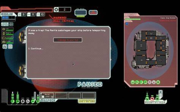 FTL: Fugitive Mantis damages ship