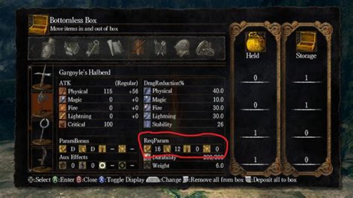 How do I know what stat requirements for a weapon are?