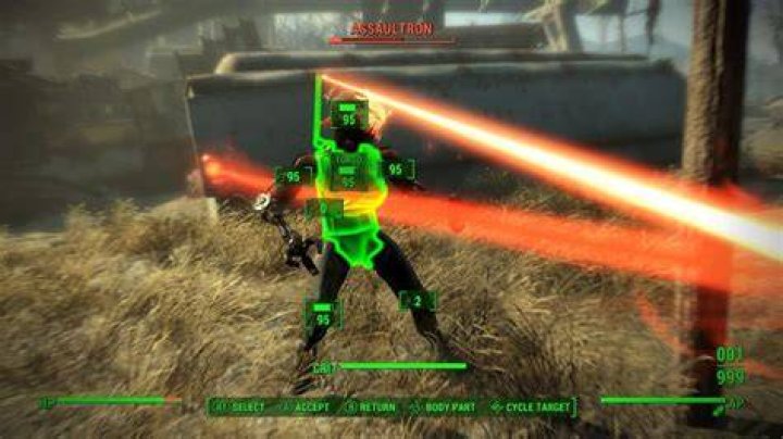 How much damage does the Assaultron head laser do?