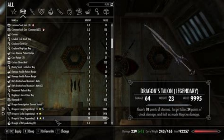 In in the Skyrim inventory, what do the 3 symbols mean?