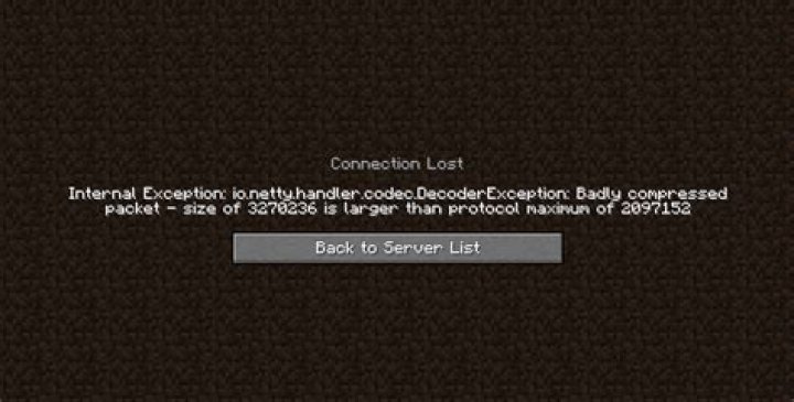 "Internal Exception: badly compressed packet" upon entering server