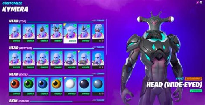 Kymera charcater customization screen.