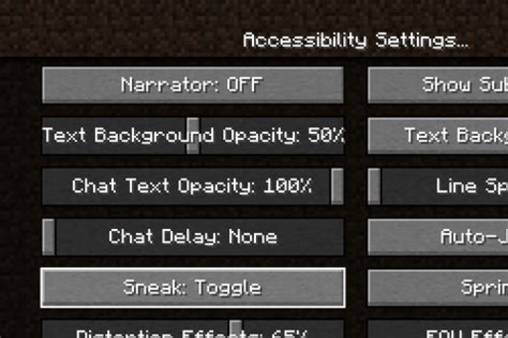 Minecraft Accessibility Settings sneak toggle option location