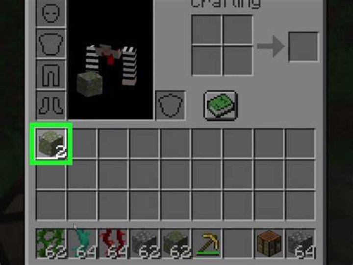 Mossy cobblestone recipe: one cobblestone and one vine, shapeless
