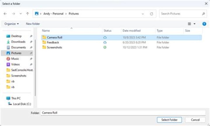 open folder location dialog