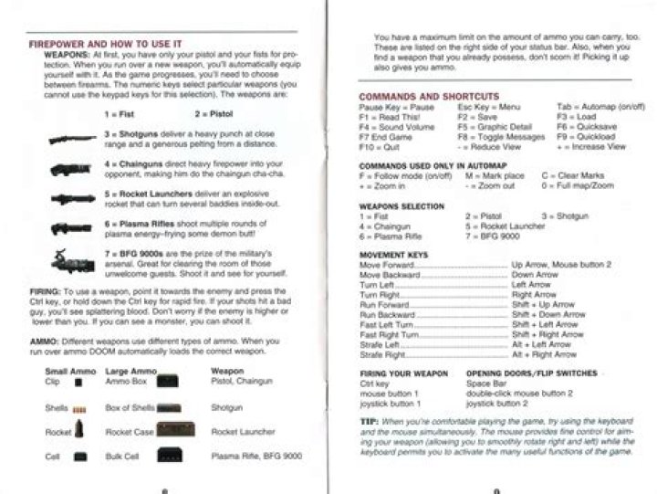 Original Doom game manual pp. 8-9