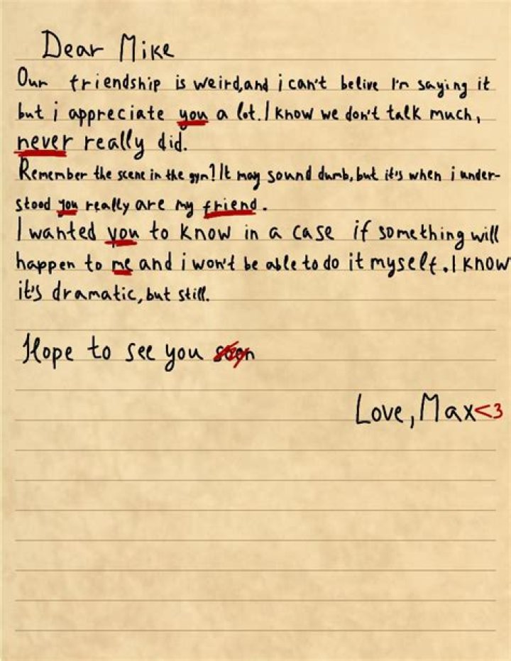 Paper with letter to Mike and blank space