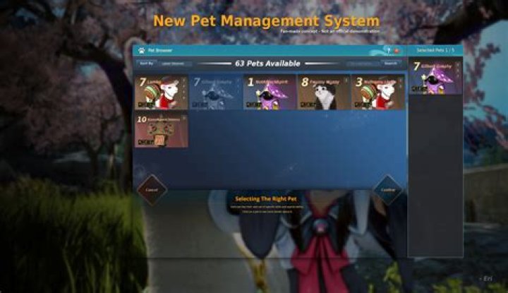 Pet interface menu