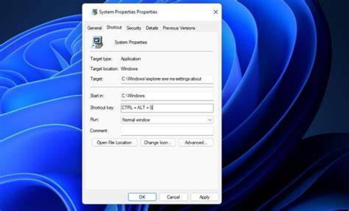 Screenshot of Properties window