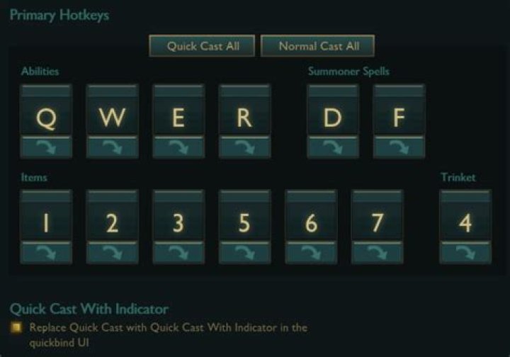 Settings. All skills are toggled to be quick cast, Quick Cast With Indicator is on