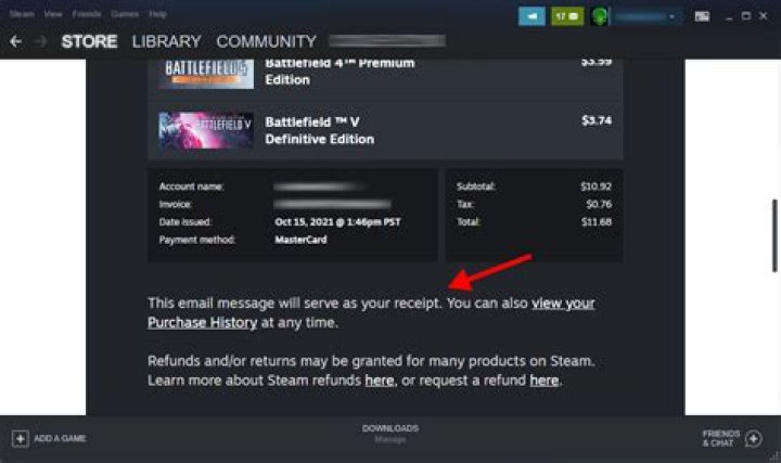Steam Purchase receipt