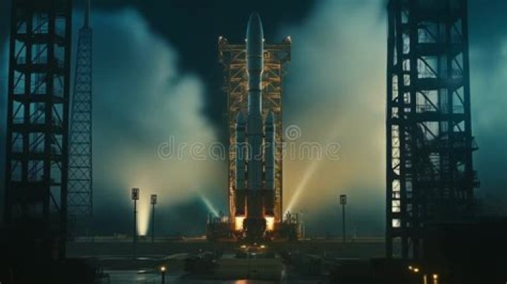 The launchpad, while standing on a platform between two buildings, next