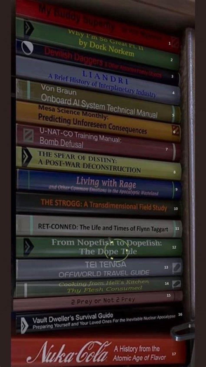 What are the gaming references in these book titles in Doom: Eternal?
