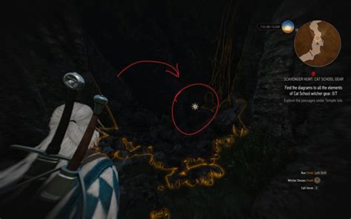 What does the hand icon indicate, when using Witcher Sense, especially when it appears over tiles in caves?