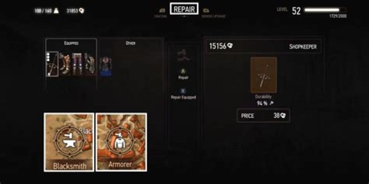 Witcher 3 Repair Menu